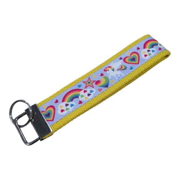 Rainbows Unicorns Keychain Wristlet Handmade Key Ring‎ FOB Accessory Heart Cloud - Picture 1 of 7